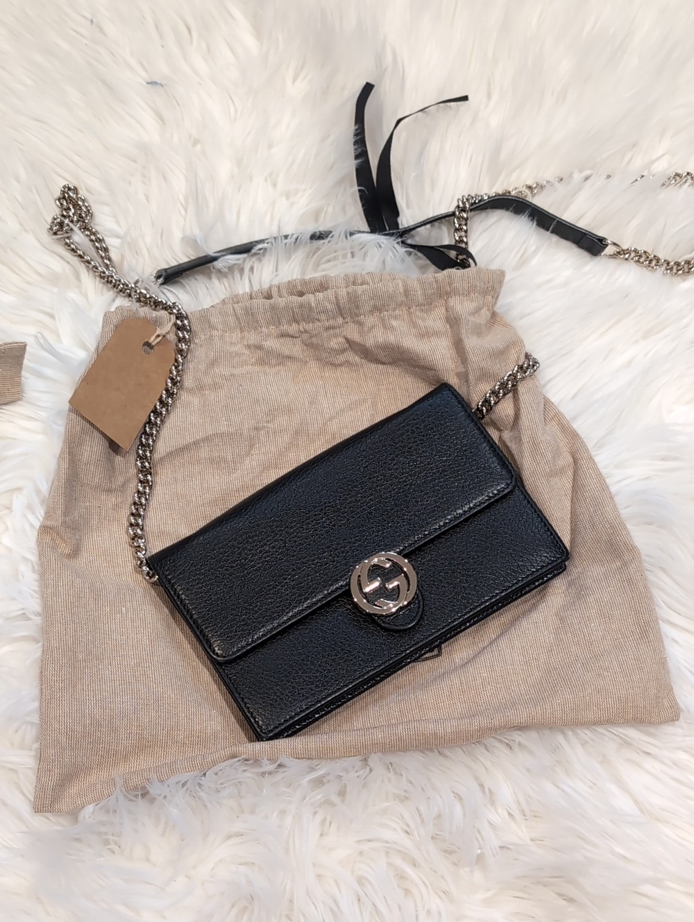 Gucci Black Leather Chain Shoulder Bag